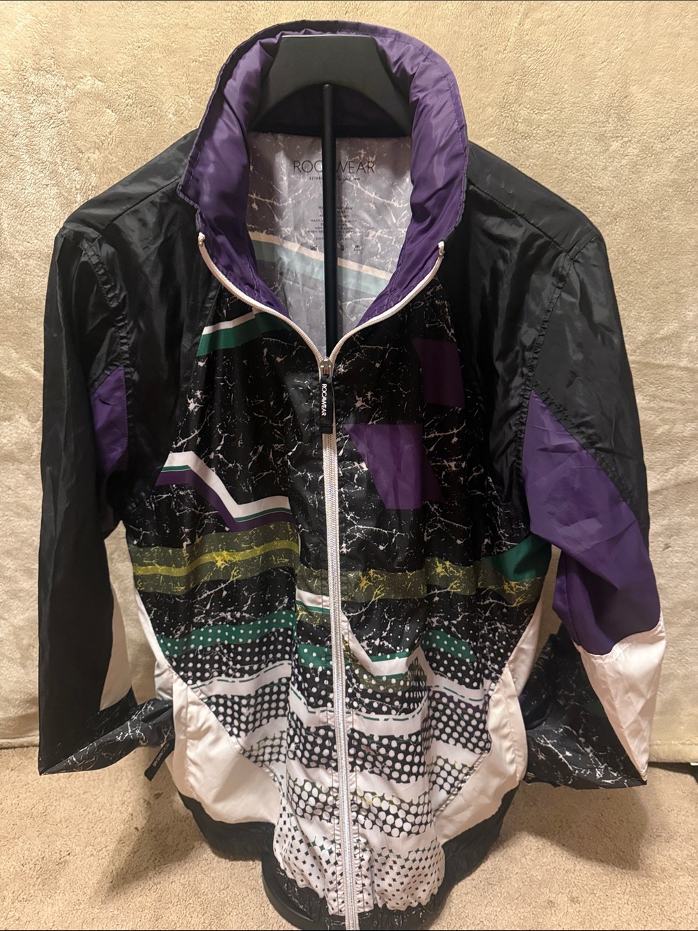 Rocawear Black, Purple & Green Retro Windbreaker Jacket